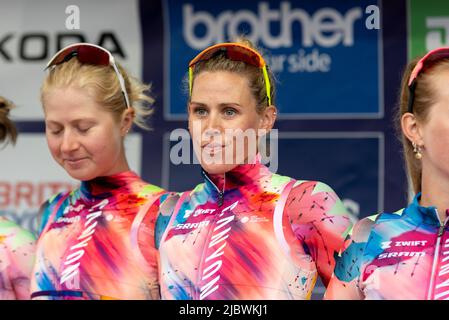 Tiffany Cromwell of Canyon/SRAM Racing at Colchester Sports Park for the UCI Women’s Tour cycle race Stage 1 to Bury St Edmunds Stock Photo