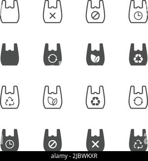 stop using plastic bag outline and silhouette vector icons Stock Vector