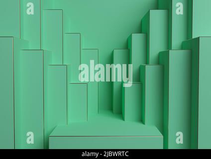 Bright turquoise green 3D rendering product display podium or stand simple, minimal, symmetrical, geometric background or wallpaper for luxury product Stock Photo