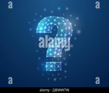 Question mark 3d symbol in blue low poly style. Help support, problem design concept vector illustration. FAQ polygonal wireframe. Stock Vector