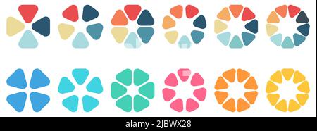 Triangles with slightly rounded vertices forming circle, version with four to nine segments. Can be used as infographics element Stock Vector