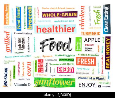 Healthy Food magazine cut out word cloud concept Stock Photo