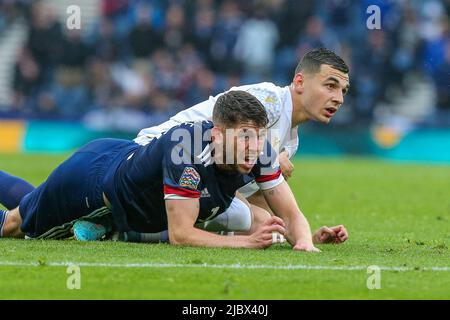 Glasgow, UK. 08th June, 2022. Scotland played Armenia at Hampden Park, Scotland's National Football Stadium, in the first round of the UEFA Nations League. Both teams are in League B, Group 1. According to Steve Clark, the Scotland manager, the team are hoping to move on from the defeat against Ukraine a week ago. Credit: Findlay/Alamy Live News Stock Photo