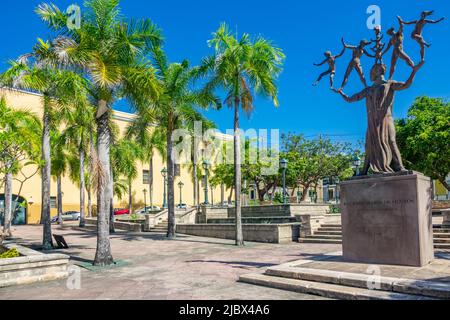 The Statue of Eugenio Maria de Hostos in Park de Beneficencia in San Juan, Puerto Rico on a sunny day. Stock Photo