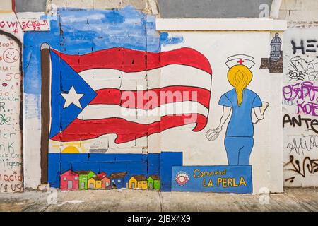 Graffiti in San Juan, Puerto Rico on a sunny day. Stock Photo