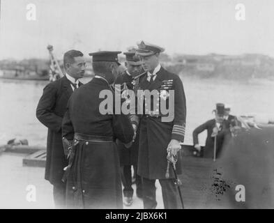 Kagoshima - The Prince meets Admiral Togo - Japan's hero in the war with Russia. January 01, 1922. (Photo by The Central News Ltd.). Stock Photo