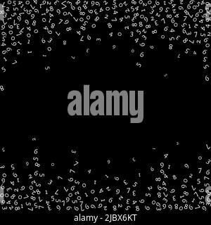 Falling numbers, big data concept. Binary white random flying digits. Attractive futuristic banner on black background. Digital vector illustration wi Stock Vector