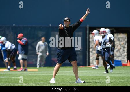 Foxborough, Massachusetts, USA. 31st May, 2022. MA, USA; New England  Patriots tight end Matt Sokol (87) runs a drill at the team's OTA at  Gillette Stadium, in Foxborough, Massachusetts. Eric Canha/CSM/Alamy Live