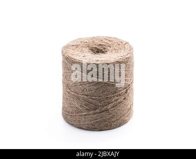 Rolled  jute twine isolated on white Stock Photo