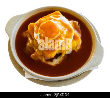 Francesinha, popular Portuguese sandwich with beer sauce Stock Photo