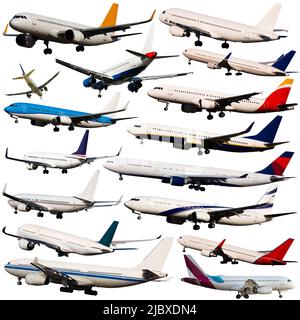 Collage of different passenger airplanes Stock Photo