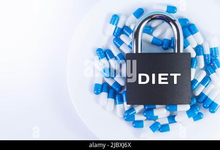 The prohibition of taking drugs for weight loss. Restriction on the import of weight loss pills. Closing medications. Contraindications for treatment. Stock Photo