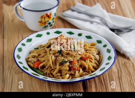 Bakmie Jawa Nyemek or Mie Nyemek, Javanese Noodle Soup Popular from Yogyakarta, Indonesia. Sweet and Savory Traditional Recipe Noodle Stock Photo