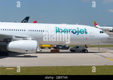 Iberojet Airbus A330 aircraft at Lisbon Airport. Airplane of Iberojet Airlines. Stock Photo