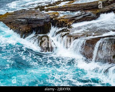 Surf and waves on New Island, Falkland Islands Stock Photo