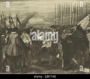 Reproduction of the painting The surrender of Breda (Las Lanzas), by Velázquez, to Velázquez, print maker: anonymous, after: Diego Velázquez, 1900 - 1904, paper, h 380 mm × w 505 mm Stock Photo