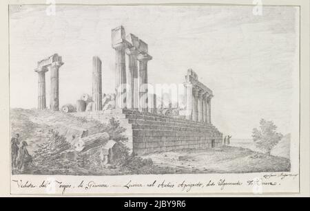 Remains of Juno Lucina temple in ancient Agrigento, Louis Mayer, 1778, Drawing from the album 'Voyage en Italie, en Sicile et à Malte', 1778., draughtsman: Louis Mayer, (mentioned on object), 1778, paper, h 245 mm × w 377 mm Stock Photo