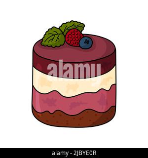 Pretty doodle cake. Design sketch element for menu cafe, bistro, restaurant, coffeehouse, bakery, label, poster, banner, flyer and packaging. Vector c Stock Vector