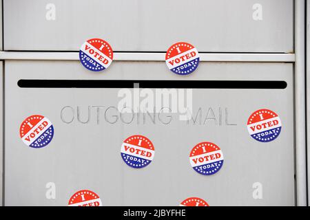 I voted today stickers on an outgoing mail box Stock Photo