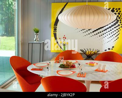 Vintage dining room set up table. Dallas, TX Stock Photo