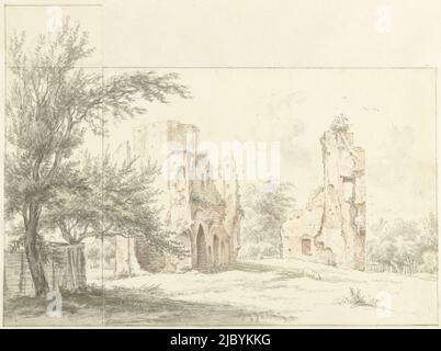 Ruin of Rijnsburg, Egbert van Drielst, 1803, draughtsman: Egbert van Drielst, 1803, paper, brush, h 357 mm × w 480 mm Stock Photo