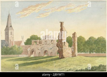 The ruin of the Abbey of Rijnsburg, Gerardus Johannes Verburgh, 1812, draughtsman: Gerardus Johannes Verburgh, 1812, paper, brush, h 218 mm × w 322 mm Stock Photo