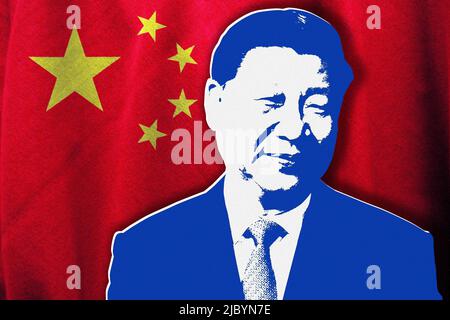 Xi Jinping and the Chinese flag Stock Photo