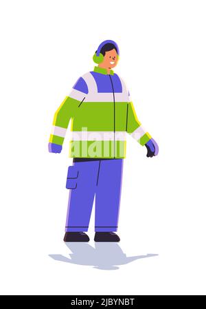 aviation marshaller supervisor in uniform near aircraft air traffic controller airline worker in signal vest professional airport staff Stock Vector