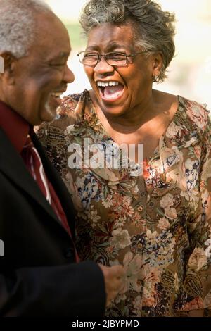 Senior African couple laughing Stock Photo