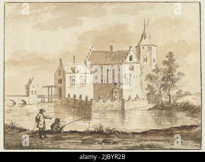 The house Munniekenhof near the village Grijpskerk in Walcheren, Abraham Rademaker, 1685 - 1735, draughtsman: Abraham Rademaker, 1685 - 1735, paper, brush, h 175 mm × w 233 mm Stock Photo