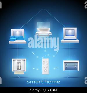 Innovative smart home elements gradient realistic composition with lights shades comfortable temperature security control system vector illustration Stock Vector