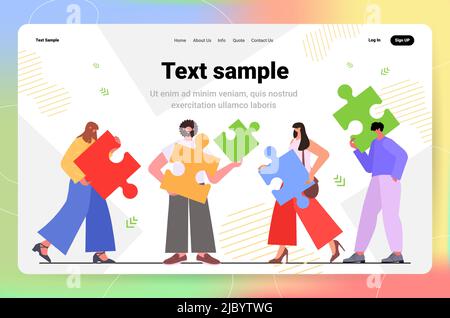 businesspeople putting parts of puzzle together problem solution teamwork concept Stock Vector