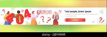 mix race people 404 page not found internet connection problem message website under construction concept Stock Vector