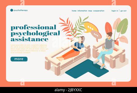 Anxiety stress depressive disorders phobias treatments mental health isometric landing page for professional psychological assistance vector illustrat Stock Vector