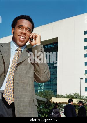 African American businessman talking on cell phone Stock Photo