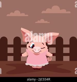 cute little pig in mud Stock Vector