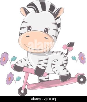 Beautiful zebra isolated on white background. Cute animal illustration for baby products and holidays. Zebra images are perfect for stickers, T-shirts Stock Vector