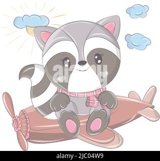 Raccoon in cartoon style isolated on white background. The images are made for childrens products, as well as perfect for childrens parties. The Stock Vector