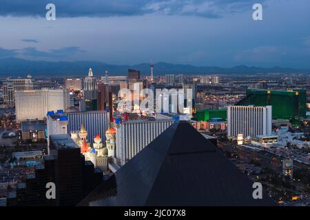 Buildings at Las Vegas Strip viewed from the top of the Mandalay Bay Resort and Casino, Las Vegas, Clark County, Nevada, USA Stock Photo