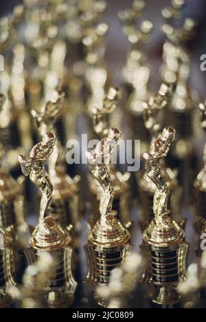 Rows of trophies for golf game Stock Photo