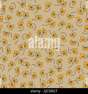 Trendy seamless floral pattern with ornament. Colorful flowers on dark background. Simple minimalistic pattern with nature elements. Vector Stock Vector