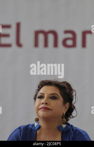 Non Exclusive: Jun 8, 2022, Mexico City, Mexico: Iztapalapa Mayor Clara Brugada,  talks during a news conference to promote   the 16th Fish and Seafoo Stock Photo