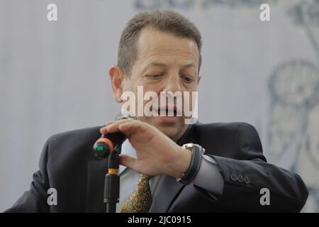 Non Exclusive: Jun 8, 2022, Mexico City, Mexico:  Secretary of Economic Development of Mexico City Fadlala Akabani, talks during a news conference to Stock Photo