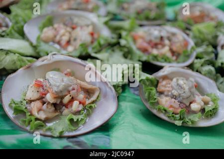 Non Exclusive: Jun 8, 2022, Mexico City, Mexico: Details of the seafood saucers during  the 16th Fish and Seafood Fair 2022 in Iztapalapa. On Jun 8, 2 Stock Photo