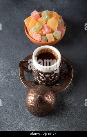 Traditional Turkish delight and Turkish coffee Stock Photo