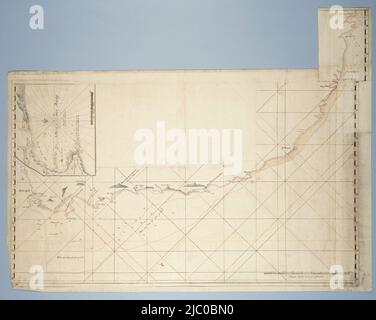 The map roughly covers the coastline from Saldanha Bay in the west to Richards Bay in the east, accessed by means of a guide map, divided into left and right halves, numbered I and II, with latitudes, the detailed map of Mossel Bay is divided into an upper and lower half, numbered A and B, Map of the Coast from Saldanha Bay to Richard's Bay, with a detailed map of Mossel Bay inserted, draughtsman: Robert Jacob Gordon, (attributed to), draughtsman: Johannes Schumacher, (possibly), Kaapprovincie, c. Oct-1777 - Mar-1778, paper, pen, brush, h 790 mm × w 1003 mm Stock Photo