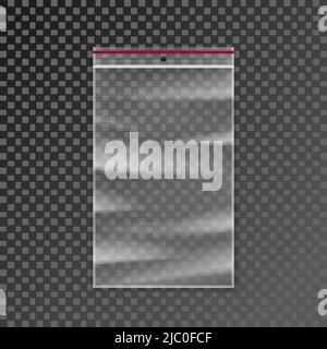 Plastic zipper bag transparent. Clean mockup zipper packet and packing zipper bag isolated on background. Vector illustration Stock Vector