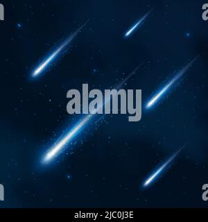 Comet shower in the starry sky. Comet in space, cosmos shower starry, comet night sky, comet illustration. Vector abstract background Stock Vector