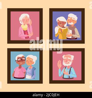 grandparents photos in frames on wall Stock Vector