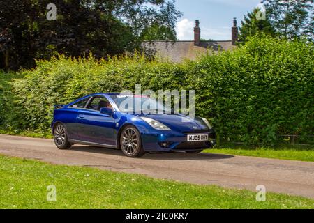 2005 blue TOYOTA Celica VVTI 1794cc 6 speed manual arriving in Worden Park Motor Village, Leyland, UK Stock Photo